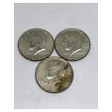 (3) 1968-D Kennedy Half Dollars 40% Silver