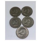 (5) Susan B Anthony Dollar Coins