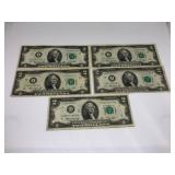 (5) 1976 $2 Bicentennial Notes