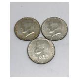 (3) 1968-D Kennedy Half Dollars 40% Silver
