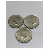 (3) 1968-D Kennedy Half Dollars 40% Silver