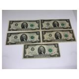 (5) 1976 $2 Bicentennial Notes