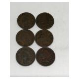 (6) Indian Head Pennies