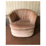 Pink Velour Barrel Swivel Club Chair