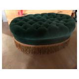 Emerald Tufted Oval Ottoman with Bullion Fringe