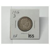 1916-D Barber Quarter Graded XF