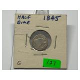 1845 Seated Half Dime Graded G