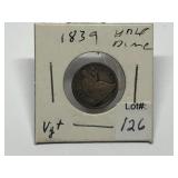 1839 Seated Half Dime Graded VG Plus