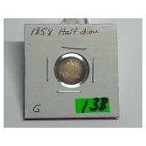 1858 Seated Half Dime Graded G