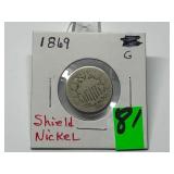1869 Shield Nickel Graded G