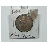 1860-O Seated Liberty Half XF to AU