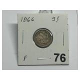 1866 Three Cent Nickel Graded F