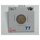 1867 Three Cent Nickel Graded VG