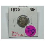 1870 Three Cent Nickel Graded VG