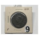 1828 Canadian Large Cent Graded F