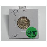 1913-D Buffalo Nickel T1 Graded AU Plus
