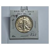 1939-D Walking Liberty Half Graded AU