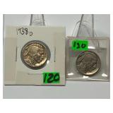1937 and 1938 Buffalo Nickels XF and Unc