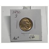 1930-S Buffalo Nickel Graded AU Plus