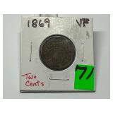 1869 Two Cent Piece Graded VF