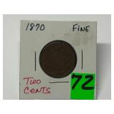 1870 Two Cent Piece Graded F