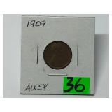 1909 Lincoln Penny Graded AU58