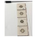 4 Mercury Dimes 1925 to 1945