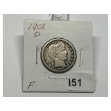1908-O Barber Quarter Graded F
