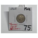 1865 Three Cent Nickel Graded F
