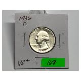 1936-D Washington Quarter VF Plus