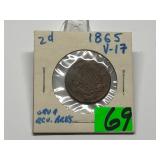 1865 Two Cent Piece Graded F