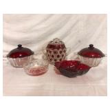 4 Piece EAPG Red Block Lot