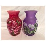 Signed Hand Painted Art Glass Vases