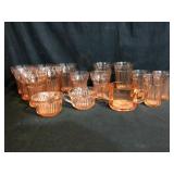 Blush pink ribbed glasses and teacups