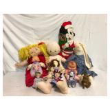 Collection of 9 vintage cloth dolls