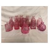 12 Pink Ribbed Glass Bud Vases
