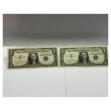 2 1957-B $1 Silver Certificates CU
