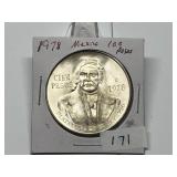 1978 Mexico 100 Pesos Silver Ch BU