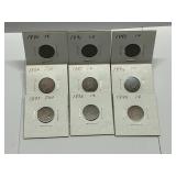 1890-1899 Indian Head Cents 9 Coins
