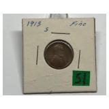 1913-S Lincoln Cent Semi-Key F