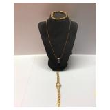 Gold-Tone Bracelet Necklace and Watch