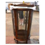 Antique Oak Curved Glass Curio Cabinet