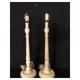 Pair Painted Barley Twist Table Lamps