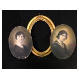 Antique Oval Portraits and Gold Gilt Frame