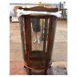 Antique Oak Curved Glass Curio Cabinet