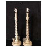 Pair Painted Barley Twist Table Lamps