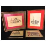 Framed Pen and Ink Architecture Drawings Lot