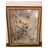 Framed Butterfly Floral Print Signed