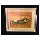 Lola Brown Raccoon Folk Art Painting Framed