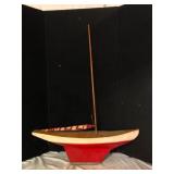 Vintage Wooden Pond Sailboat Red Hull